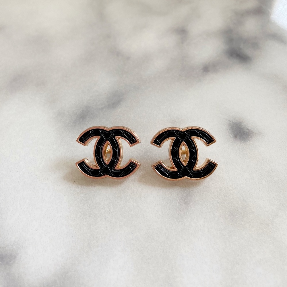 20mm Chanel Black Quilted Buttons Stamped